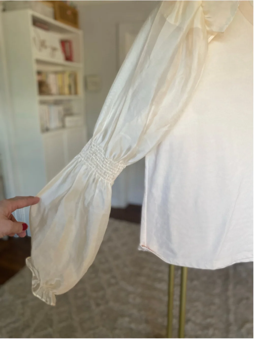 Anthropologie Puff Sleeve Cream Blouse Coquette Romantic Old Money Parisian Boho